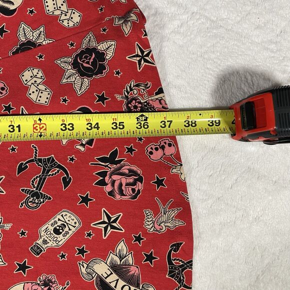 Torrid Women's L Fit & Flare Dress Red Black Novelty Print Pockets Stretch Punk - Picture 10 of 10